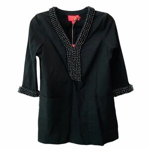 NWT Anthropologie Manoush Beaded Black Tunic Top Whimsical Boho V-Neck 6